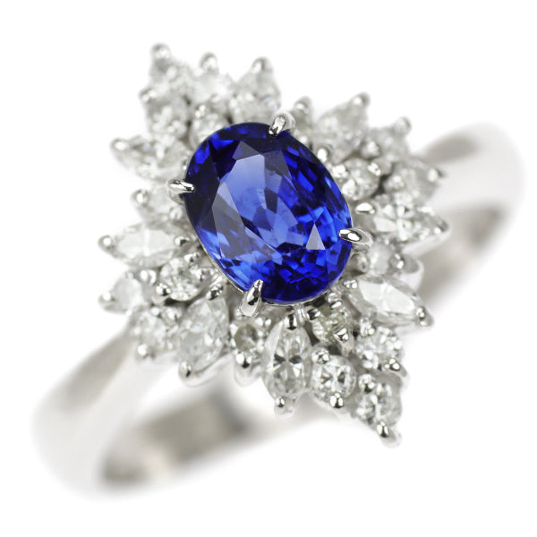 Pt900 Sapphire Diamond Ring 0.90ct D0.50ct 