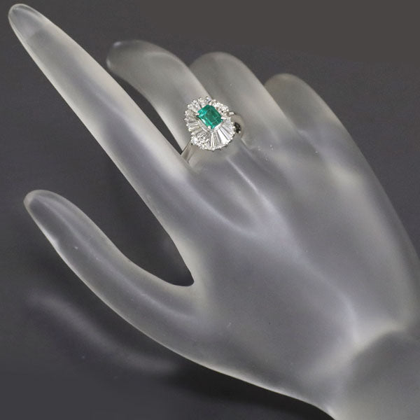 Pt900 Emerald Diamond Ring 0.68ct D0.92ct 