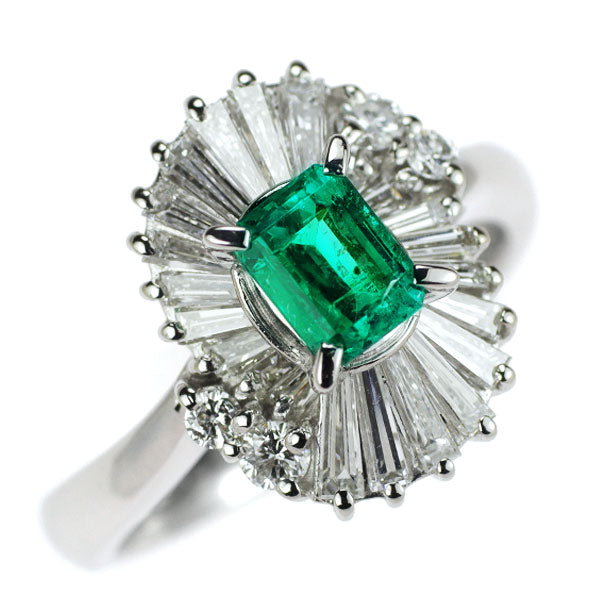 Pt900 Emerald Diamond Ring 0.68ct D0.92ct 