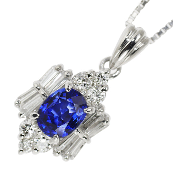 Pt900/ Pt850 Sapphire Diamond Pendant Necklace 0.53ct D0.33ct 