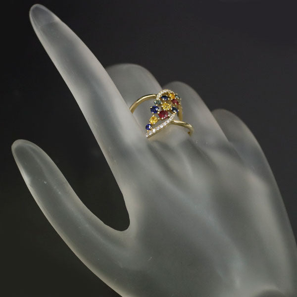K18YG Color Sapphire Diamond Ring 0.921ct D0.22ct 