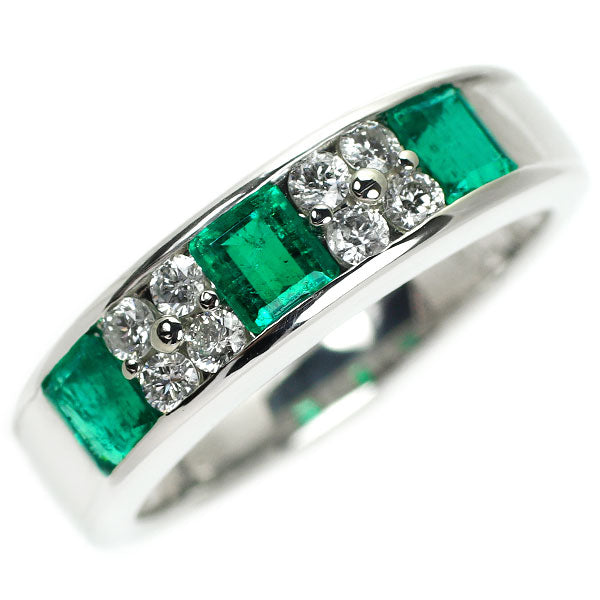 Pt900 emerald diamond ring 0.60ct 0.24ct 