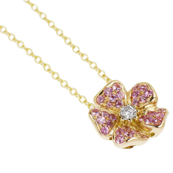 Luca Calati K18YG Pink Sapphire Diamond Pendant Necklace Flower 43.0cm 《Selby Ginza Store》 [S, Like New, Polished] [Used]