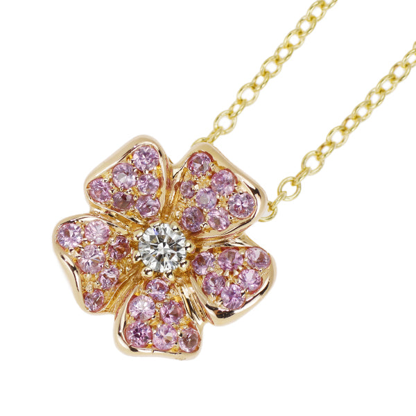 Luca Calati K18YG Pink Sapphire Diamond Pendant Necklace Flower 43.0cm 《Selby Ginza Store》 [S, Like New, Polished] [Used]