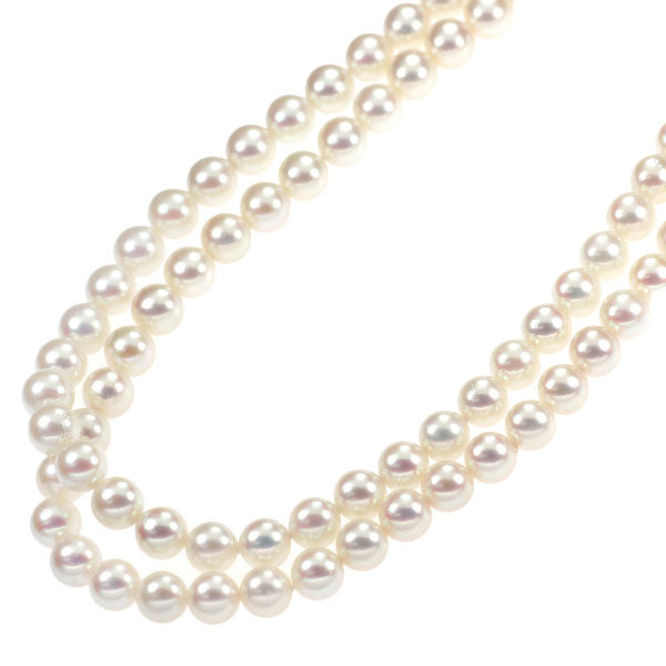 K18YG Akoya pearl, sapphire, ruby, diamond necklace, diameter approx. 7.0-7.4mm, S/R4.45ct, double strand, 2WAY 