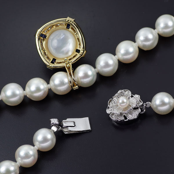 SV/K18YG Mabe/Akoya pearl, sapphire, diamond pendant necklace, diameter approx. 12.4mm, diameter approx. 8.4-8.7mm, S0.63ct, D0.73ct 