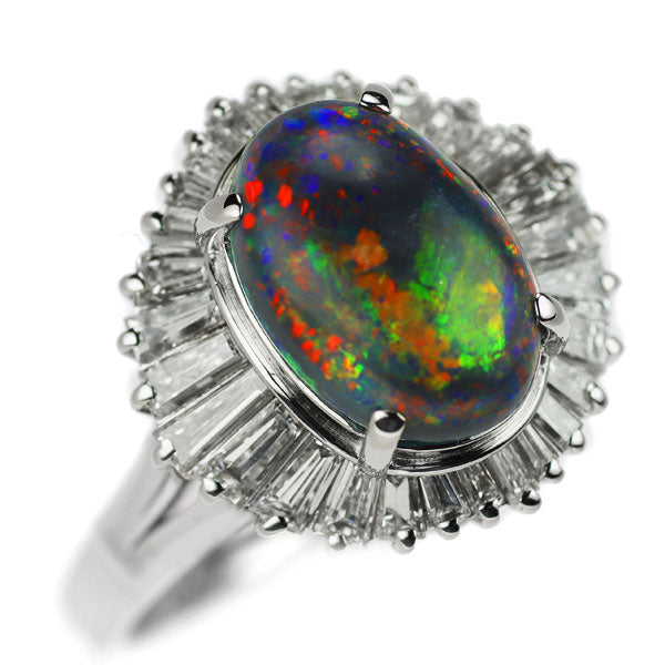 Pt900 Black Opal Diamond Ring 2.30ct D0.60ct 