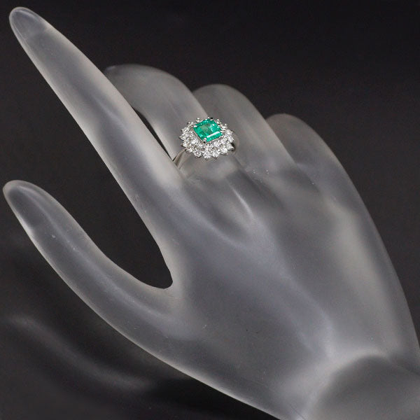 Pt850 Emerald Diamond Ring 0.91ct D0.67ct 