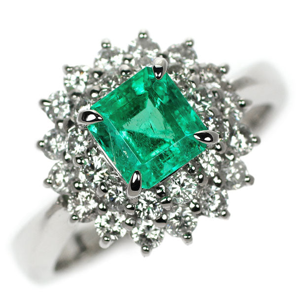 Pt850 Emerald Diamond Ring 0.91ct D0.67ct 