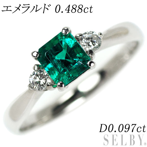 Pt900 Emerald Diamond Ring 0.488ct D0.097ct 