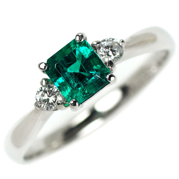 Pt900 Emerald Diamond Ring 0.488ct D0.097ct 