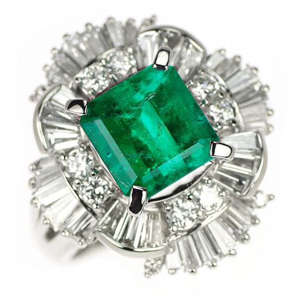 Pt900 Emerald Diamond Ring 2.32ct D1.39ct 