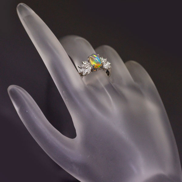 Pt900 Water Opal Diamond Ring 1.37ct D0.69ct 