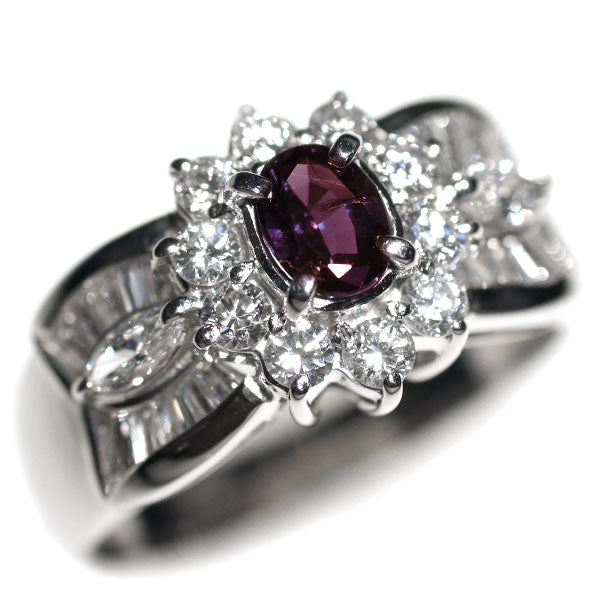 Rare Pt900 Alexandrite Diamond Ring 0.49ct D1.08ct 