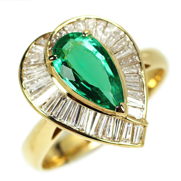 K18YG Emerald Diamond Ring 1.02ct D0.81ct 