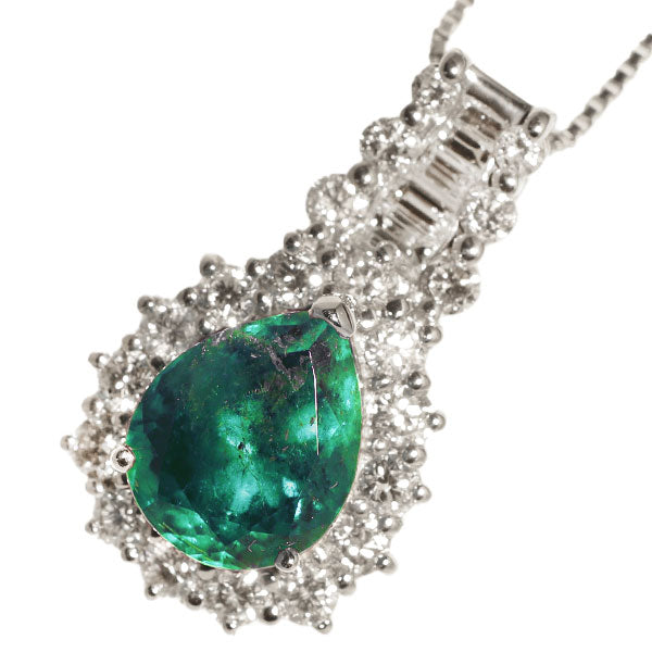 Pt Colombian vivid green emerald diamond pendant necklace 2.65ct D0.98ct 