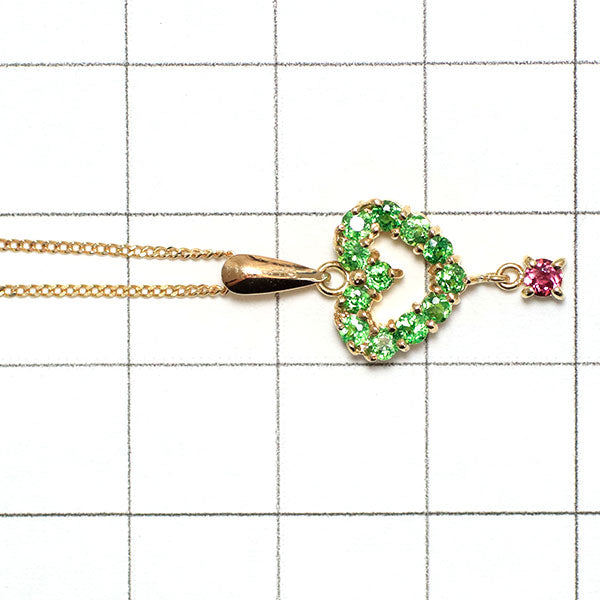 K18YG Garnet Pendant Necklace Heart 