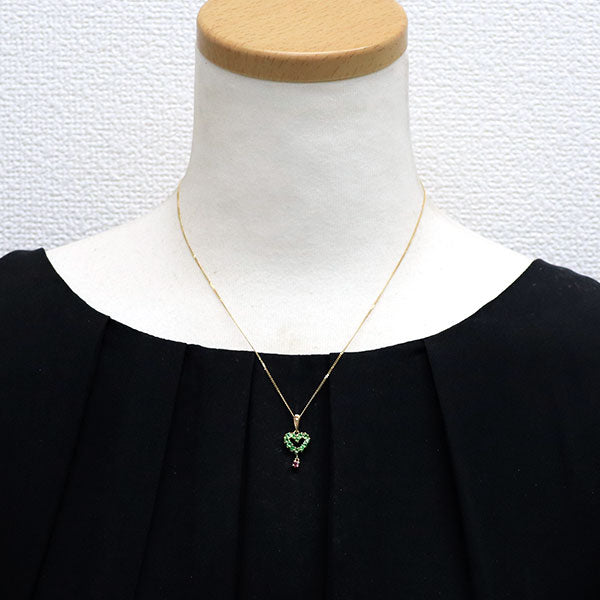 K18YG Garnet Pendant Necklace Heart 