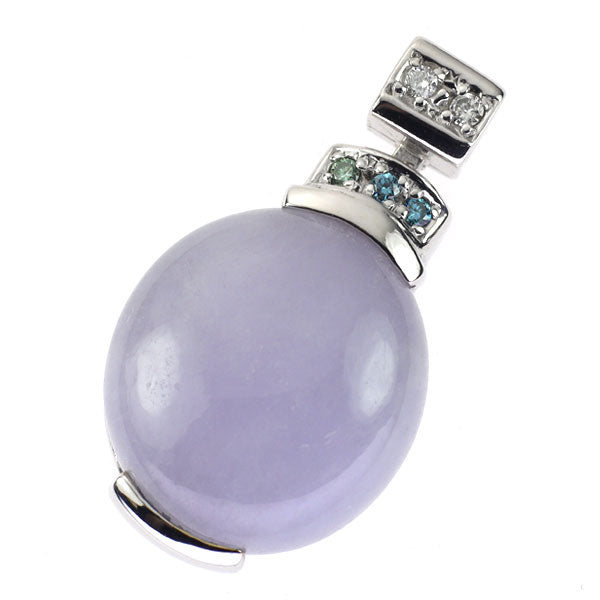 K18WG Lavender Jade Diamond Pendant Top 12.65ct D0.07ct 