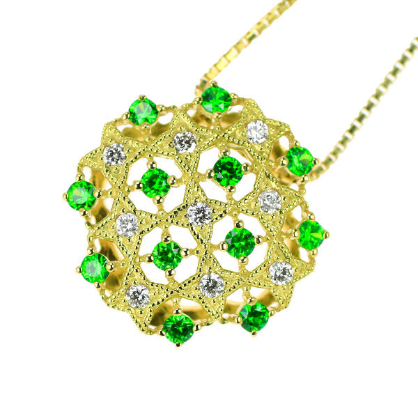 K18YG Demantoid Garnet Diamond Pendant Necklace 0.30ct D0.11ct 