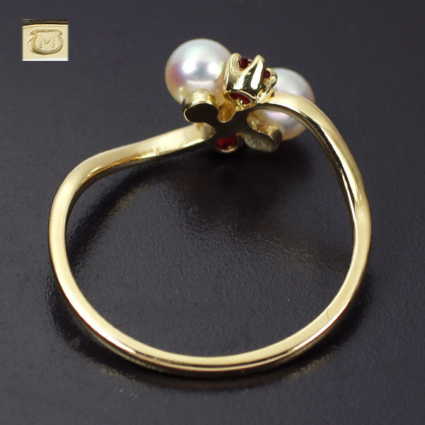 MIKIMOTO K18YG Akoya pearl ruby ​​ring diameter approx. 3.9mm toi et moi 