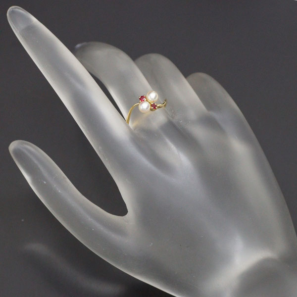 MIKIMOTO K18YG Akoya pearl ruby ​​ring diameter approx. 3.9mm toi et moi 