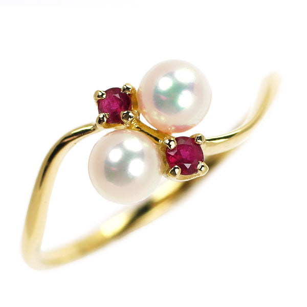 MIKIMOTO K18YG Akoya pearl ruby ​​ring diameter approx. 3.9mm toi et moi 