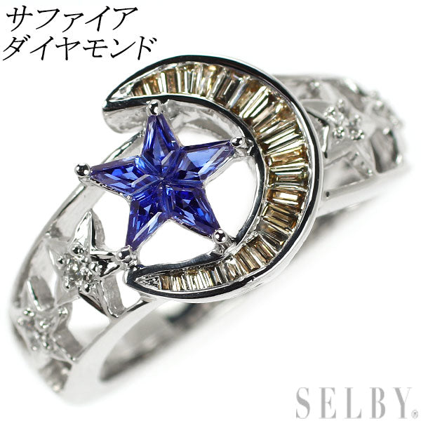 K18WG Kite Cut Sapphire Diamond Ring Star Moon 