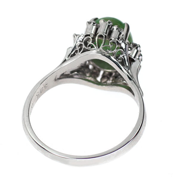 Pt900 Jade Diamond Ring 3.25ct D0.25ct Carved Vintage Product 