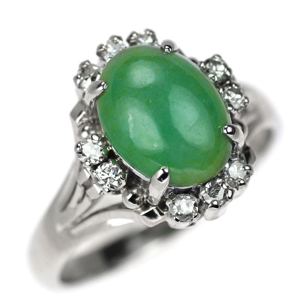 Pt900 Jade Diamond Ring 3.25ct D0.25ct Carved Vintage Product 