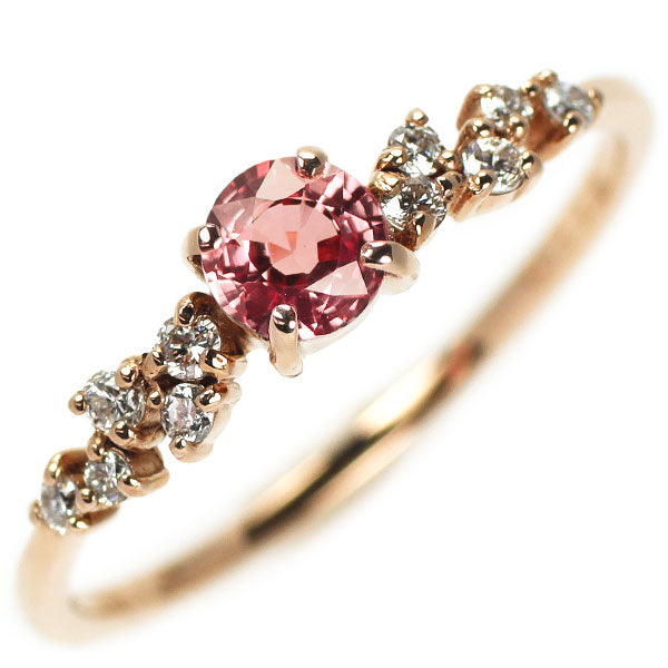 New K18PG Padparadscha Sapphire Ring 0.318ct D0.10ct [Escore] 