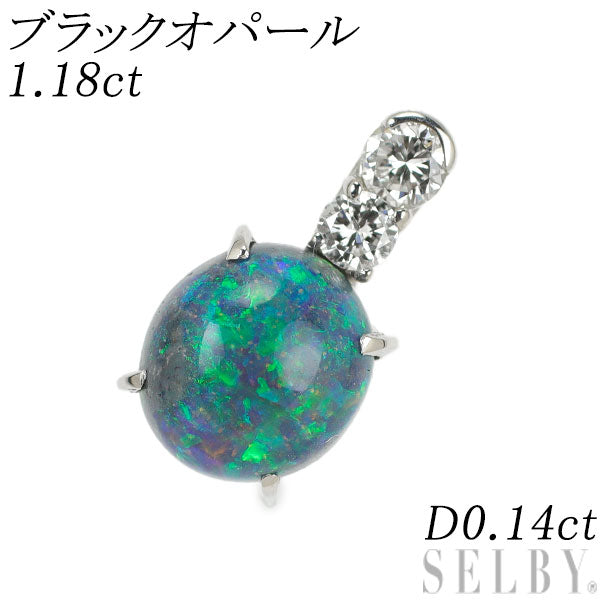 K18WG ブラックオパール ダイヤモンド ペンダントトップ 1.18ct D0.14ct