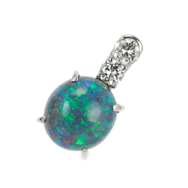 K18WG Black Opal Diamond Pendant Top 1.18ct D0.14ct 