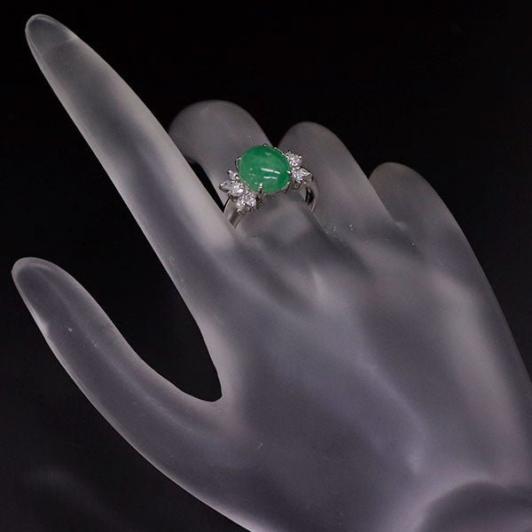 Pt900 Jade Diamond Ring 3.67ct D0.43ct 