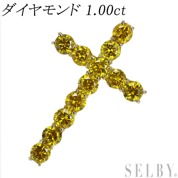 K18YG/WG Synthetic Yellow Diamond Pendant Top 1.00ct Cross 