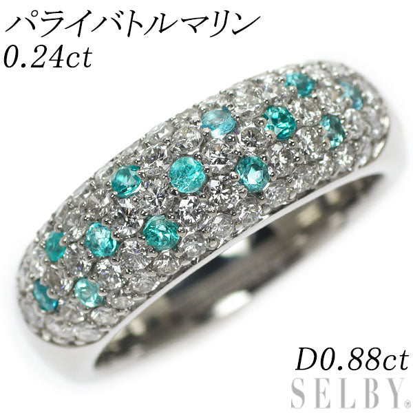 希少 Pt900 パライバ トルマリン ダイヤモンド リング 0.24ct D0.88ct