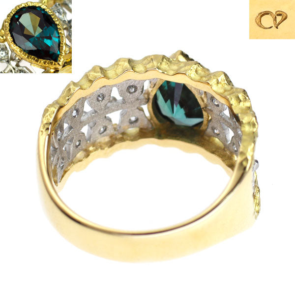 Cresamber K18/Pt900 Recrystallized Alexandrite Diamond Ring 1.19ct D0.19ct Florence Carving 