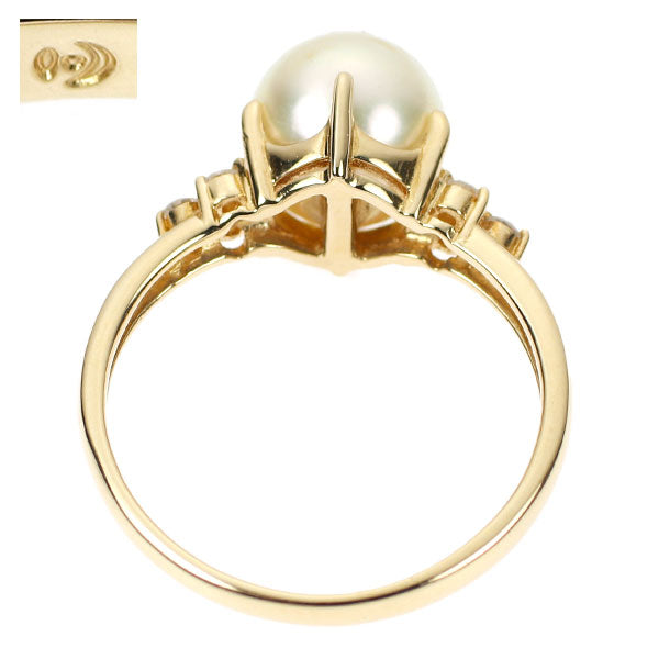 Tasaki Pearl K18YG Akoya Pearl Diamond Ring D0.08ct Diameter approx. 7.6mm 