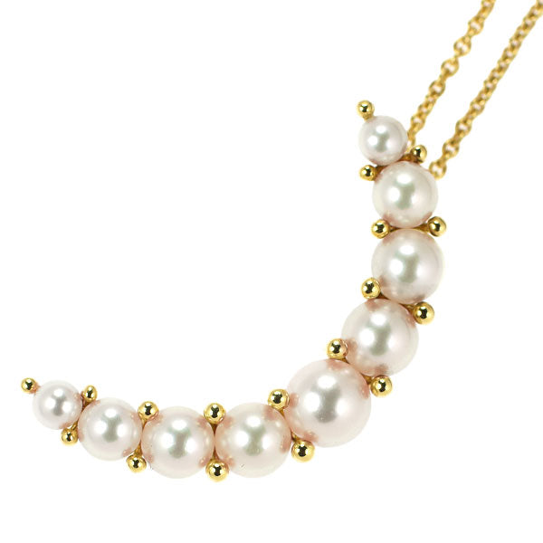 MIKIMOTO K18YG Akoya pearl pendant necklace, diameter approx. 3.0-5.3mm, crescent moon 