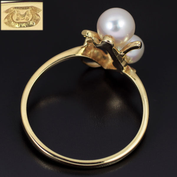 Mikimoto K18YG Akoya pearl ring, diameter approx. 4.2-5.7mm, Toi et Moi, vintage product 