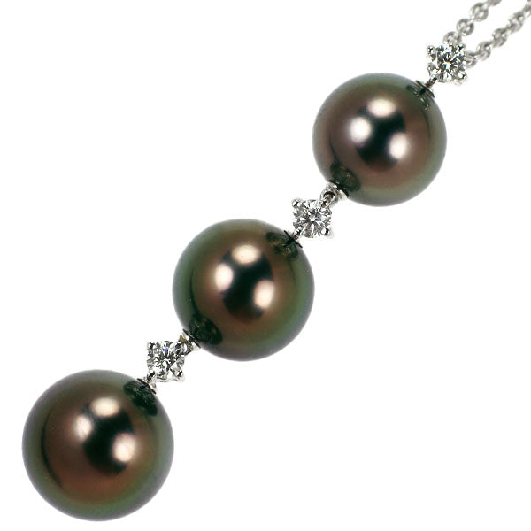 MIKIMOTO K18WG Black Pearl Diamond Pendant Necklace Diameter approx. 8.2-9.2mm 