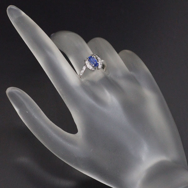 Pt900 Sri Lankan unheated sapphire diamond ring 0.96ct D0.12ct 