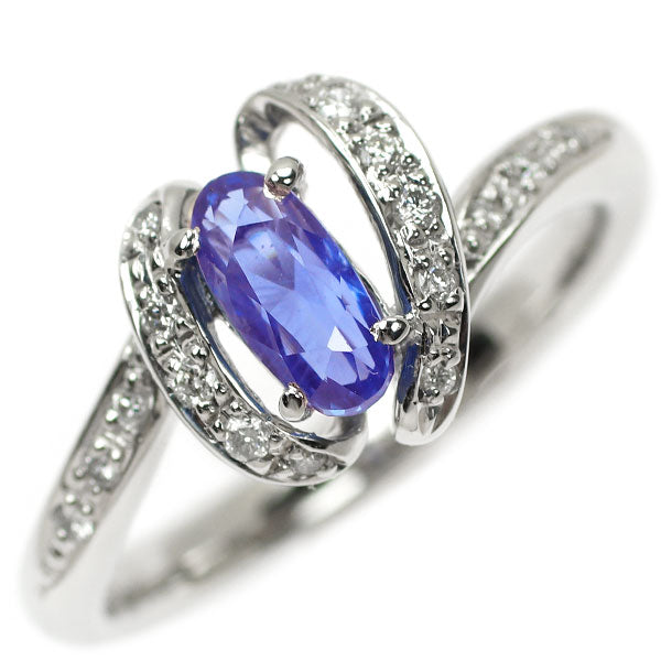 Pt900 Sri Lankan unheated sapphire diamond ring 0.96ct D0.12ct 