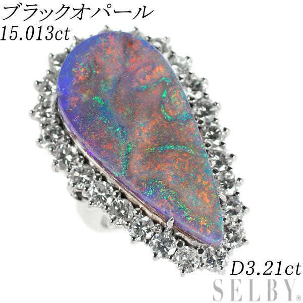 Pt900 ブラックオパール ダイヤモンド リング 15.013ct D3.21ct