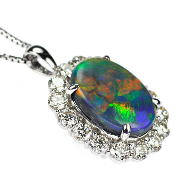 Pt900/ Pt850 Black Opal Diamond Pendant Necklace 7.438ct D2.35ct