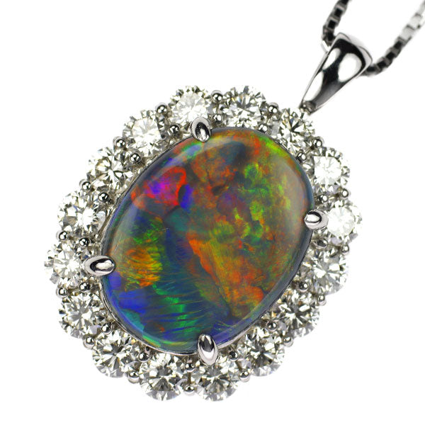 Pt900/ Pt850 Black Opal Diamond Pendant Necklace 7.438ct D2.35ct