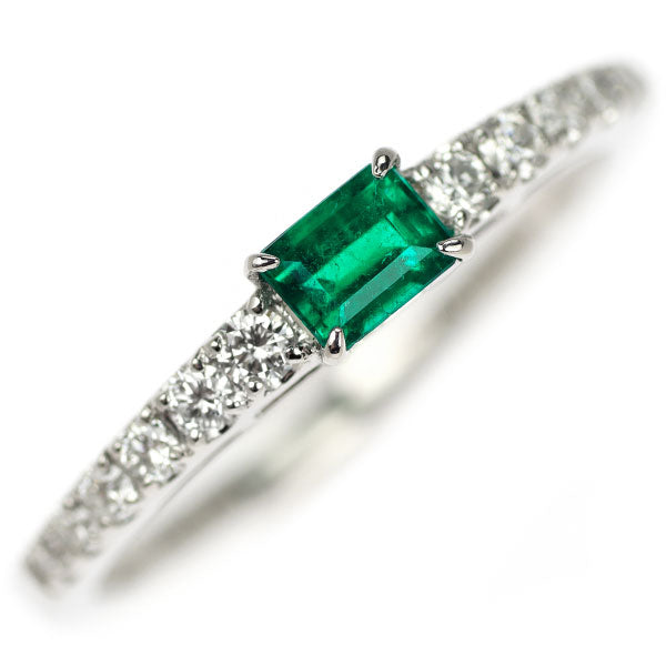 Pt900 Emerald Diamond Ring 0.18ct D0.17ct 