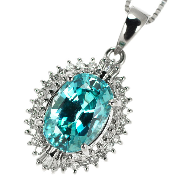 Pt Zircon Diamond Pendant Necklace 4.50ct D0.39ct 