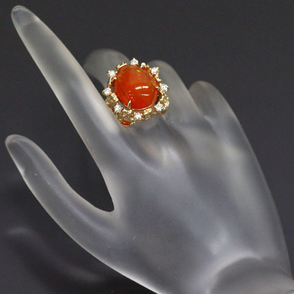 K18YG/K14YG Fire Opal Diamond Ring 