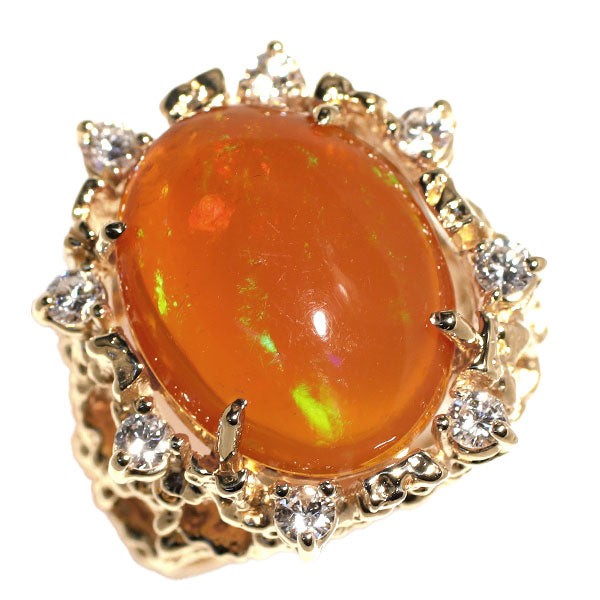 K18YG/K14YG Fire Opal Diamond Ring 